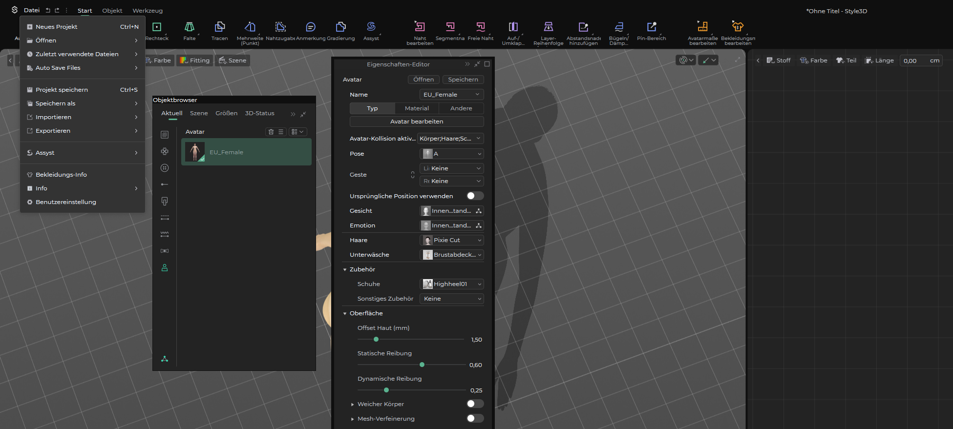 Eigenschaften Style 3d